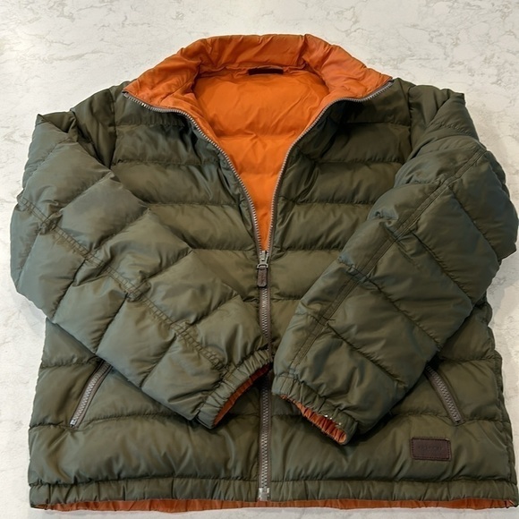 COACH Packable Reversible Lightweight Down Jacket Olive/Burnt Orange - Picture 2 of 16